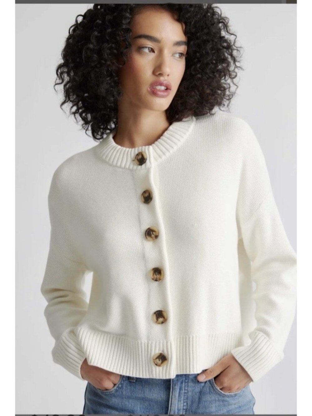Quince 100% Organic Cotton Cropped Cardigan Ivory Size XS - Picture 8 of 16